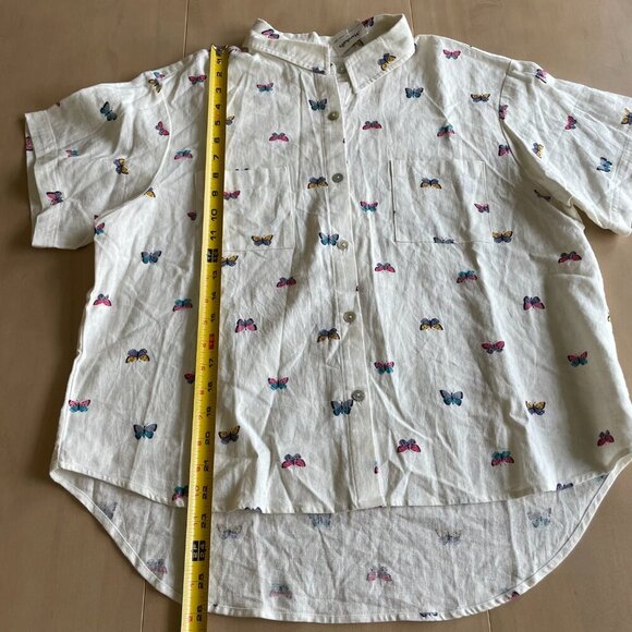 NEW Rae Dunn Linen Blend Butterfly Short Sleeve Collared Button Down Shirt, XL - Picture 6 of 9